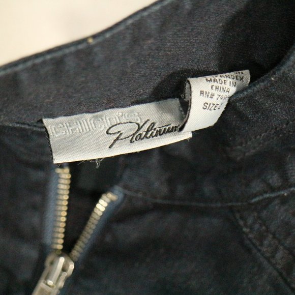 CHICOS Platinum Dark Denim Full Zip Jacket Sz 2 - Picture 7 of 11